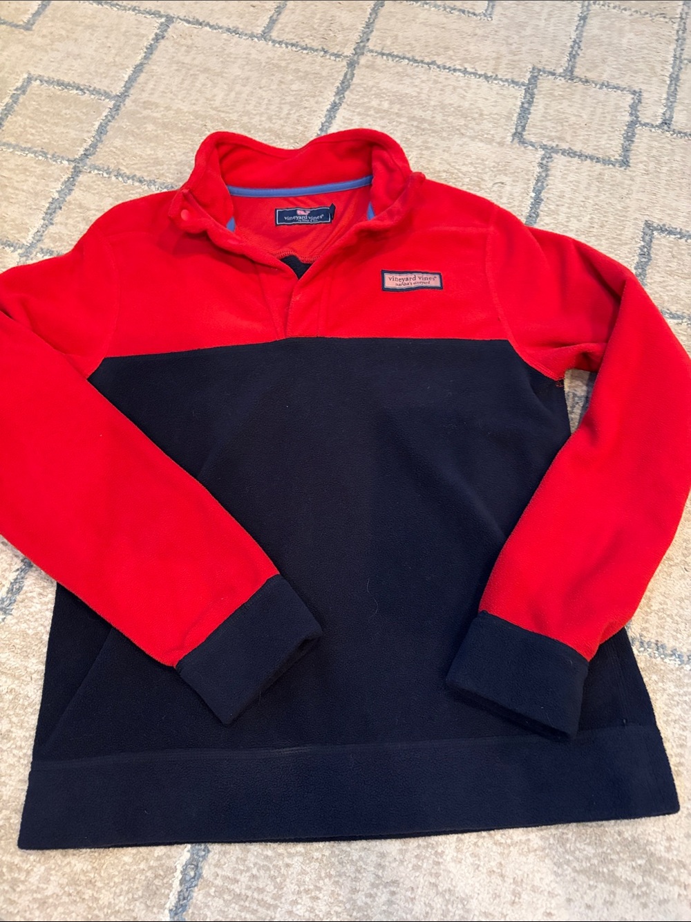 Vineyard Vines Red and Navy Colorblock Fleece Pullover
